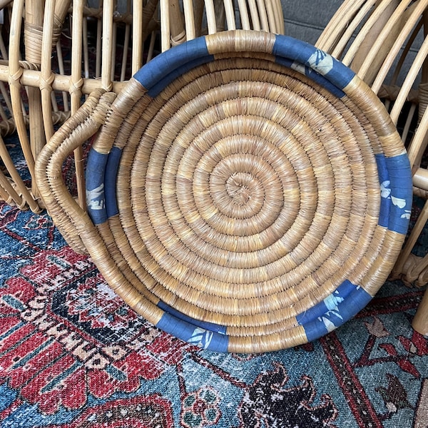 Vintage Medium Coil Basket with Handle Wall Decor or Coffee Table Decor