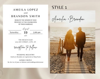 Photo Minimalist Wedding Portrait Invitation Set, Instant Download Wedding Invite, 2 Design Wedding Template (5 x 7 in)