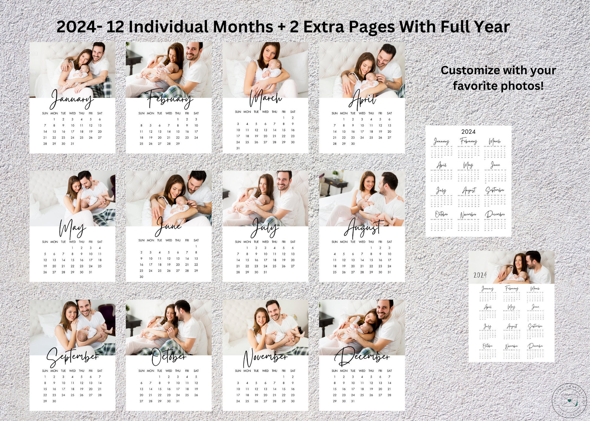 2023 & 2024 Photo Calendar Template, Year at A Glance Annual Calendar ...