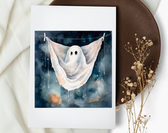 Watercolor Ghost Halloween Cards: Spooky Note Card Set