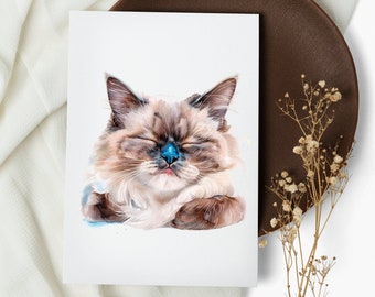 Watercolor Ragdoll Cat Cards, Happy Kitten Note Card Set