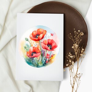 Watercolor Poppy Note Card Set: Botanical Greeting Cards