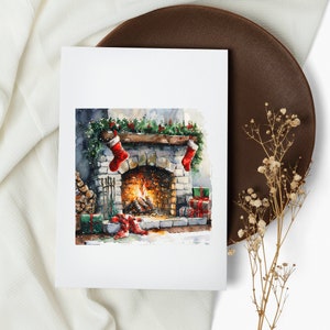 Kerstkaartenset met open haard. notitiekaarten. kerstkaarten. wenskaarten. december. vrolijk kerstfeest, aquarel (1, 10, 30 en 50 stuks)