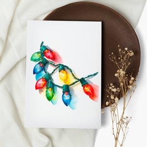 kaartenset kerstverlichting. notitiekaarten. kerstkaarten. wenskaarten. december. vrolijk kerstfeest, aquarel (1, 10, 30 en 50 stuks)