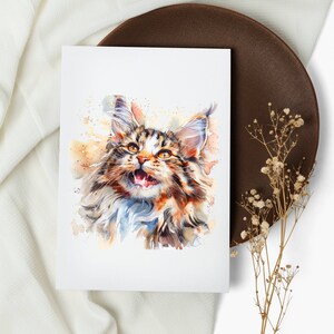 Maine Coon cat card set . note cards . greeting cards . watercolor cat cards . happy cat. kitten. watercolor (1, 10, 30, And 50 Pcs)