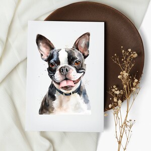 set di carte Boston Terrier. biglietti per appunti. boston-terrier. biglietti d'auguri . carta cane acquerello. cane felice. acquerello (1, 10, 30 e 50 pezzi)