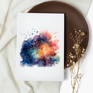 jeu de cartes de travail incendie. cartes de correspondance. feu d'artifice. cartes de voeux. Cartes aquarelles du 4 juillet. ciel nocturne. États-Unis (1, 10, 30 et 50 pièces)