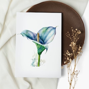 Watercolor Blue Calla Lily Note Card Set: Botanical Greeting Cards