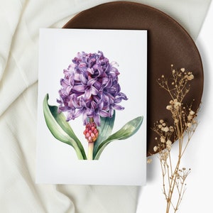 NUOVO set di carte con fiori ad acquerello. biglietti per appunti. giacinto viola. biglietti d'auguri . fiori botanici (1, 10, 30 e 50 pezzi)