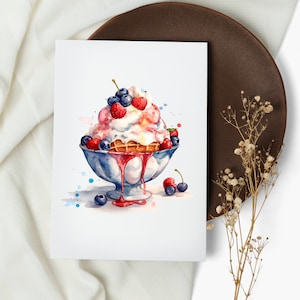 set di carte per gelato. biglietti per appunti. gelato americano. biglietti d'auguri . carte usa acquerello.  rosso bianco e blu (1, 10, 30 e 50 pezzi)