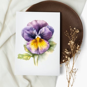 Watercolor Lavender Pansy Note Card Set: Botanical Greeting Cards