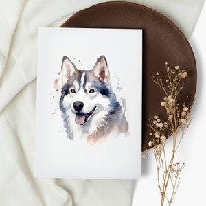 jeu de cartes husky sibérien. cartes de correspondance. husky sibérien. cartes de voeux. cartes de chien aquarelles. chien heureux. chiot (1, 10, 30 et 50 pièces)
