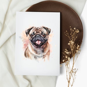 set di carte carlino. biglietti per appunti. carlino. biglietti d'auguri . carte di cani acquerello. cane felice. cucciolo di carlino. carlino acquerello (1, 10, 30 e 50 pezzi)