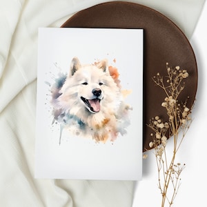 jeu de cartes samoyède. cartes de correspondance. samoyède. cartes de voeux. cartes de chien aquarelles. chien heureux. chiot (1, 10, 30 et 50 pièces)