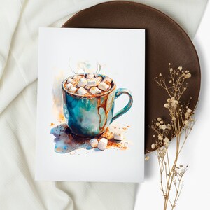 warme chocolademelk kaartenset. notitiekaarten. kerstkaarten. wenskaarten. december. vrolijk kerstfeest, aquarel (1, 10, 30 en 50 stuks)