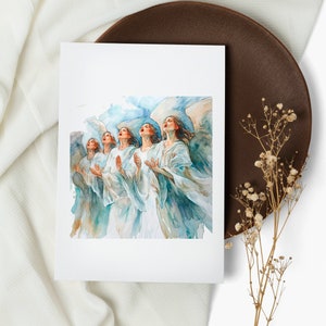 engelen zingen kaartenset. notitiekaarten. kerstkaarten. wenskaarten. december. vrolijk kerstfeest, aquarel (1, 10, 30 en 50 stuks)