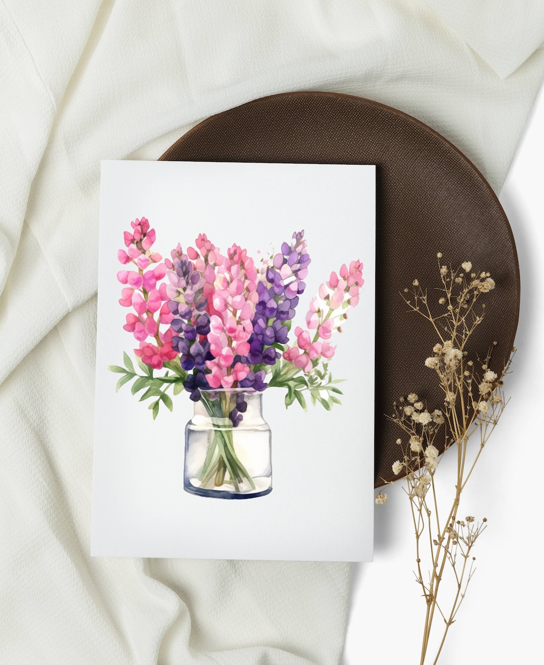 Watercolor Flower Note Cards: Pink & Purple Anemone Mason Jar Set - Etsy