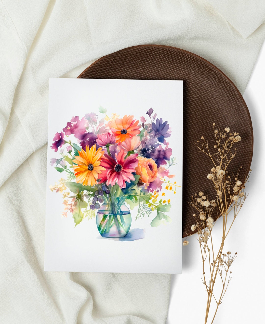 Watercolor Flower Card Set: Floral Bouquet Note Cards - Etsy