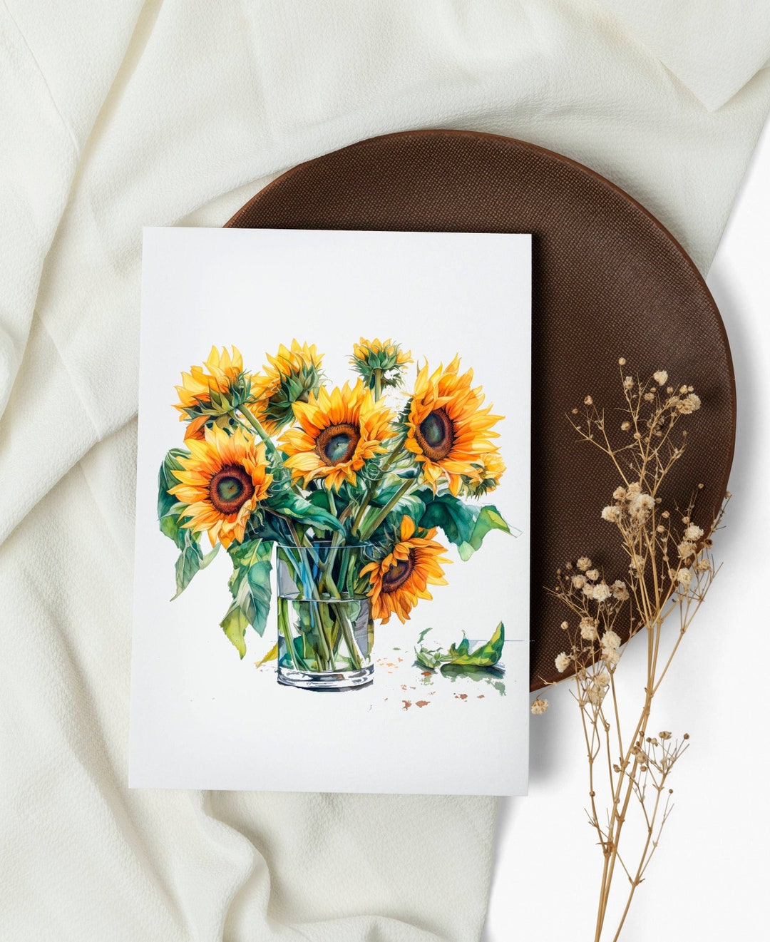 NEW Watercolor Flowers Card Set . Vase . Note Cards . Yellow Sunflowers ...