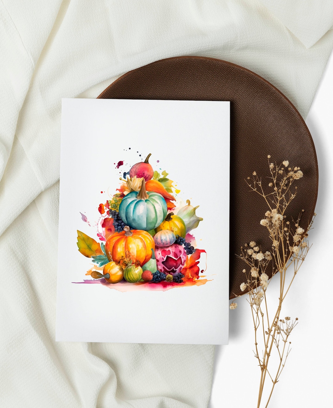 Watercolor Pumpkins Thanksgiving Cards: Colorful Autumn Note Card Set ...