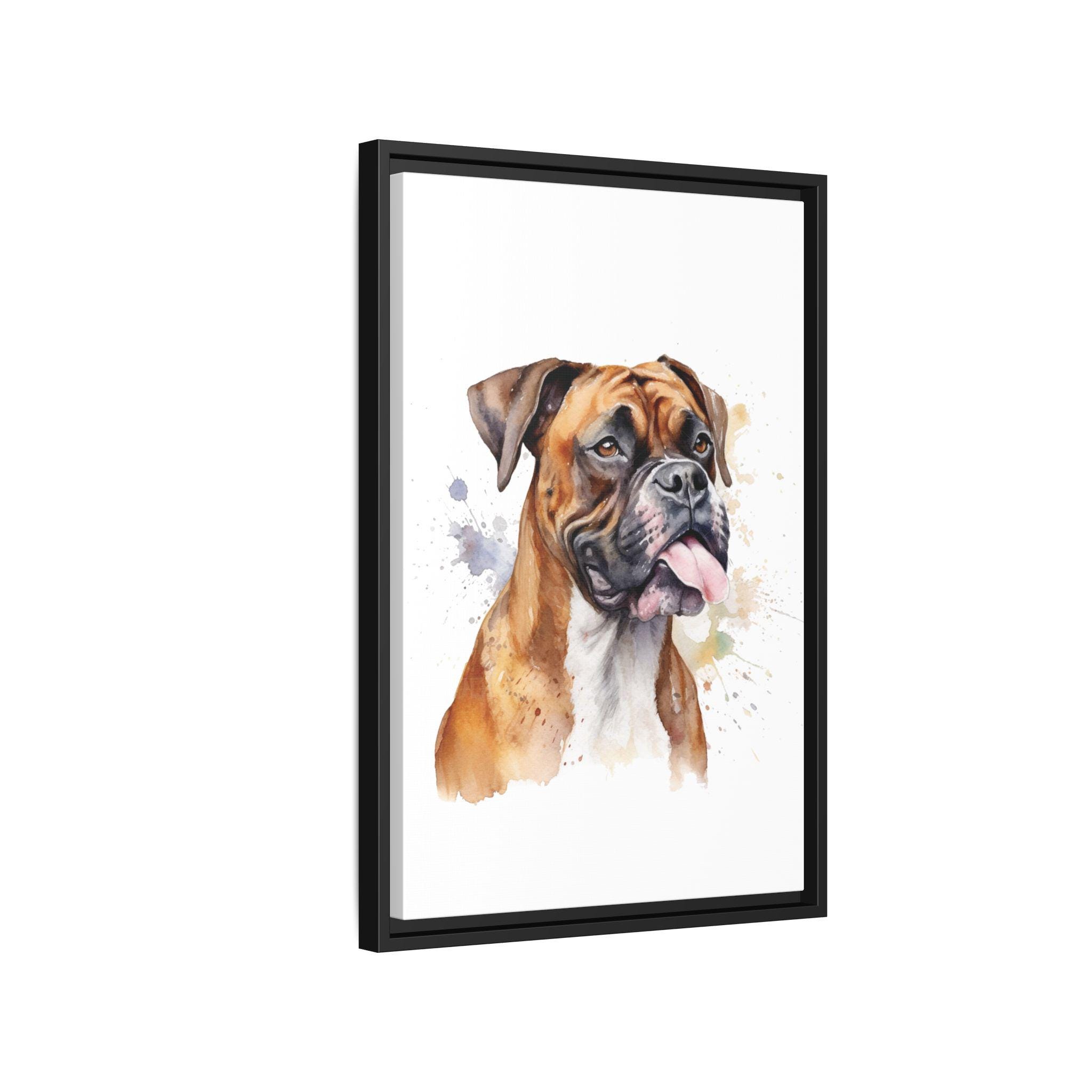 Boxer Vintage Watercolor Dog Art | Matte Canvas Print Framed | 16x24 ...