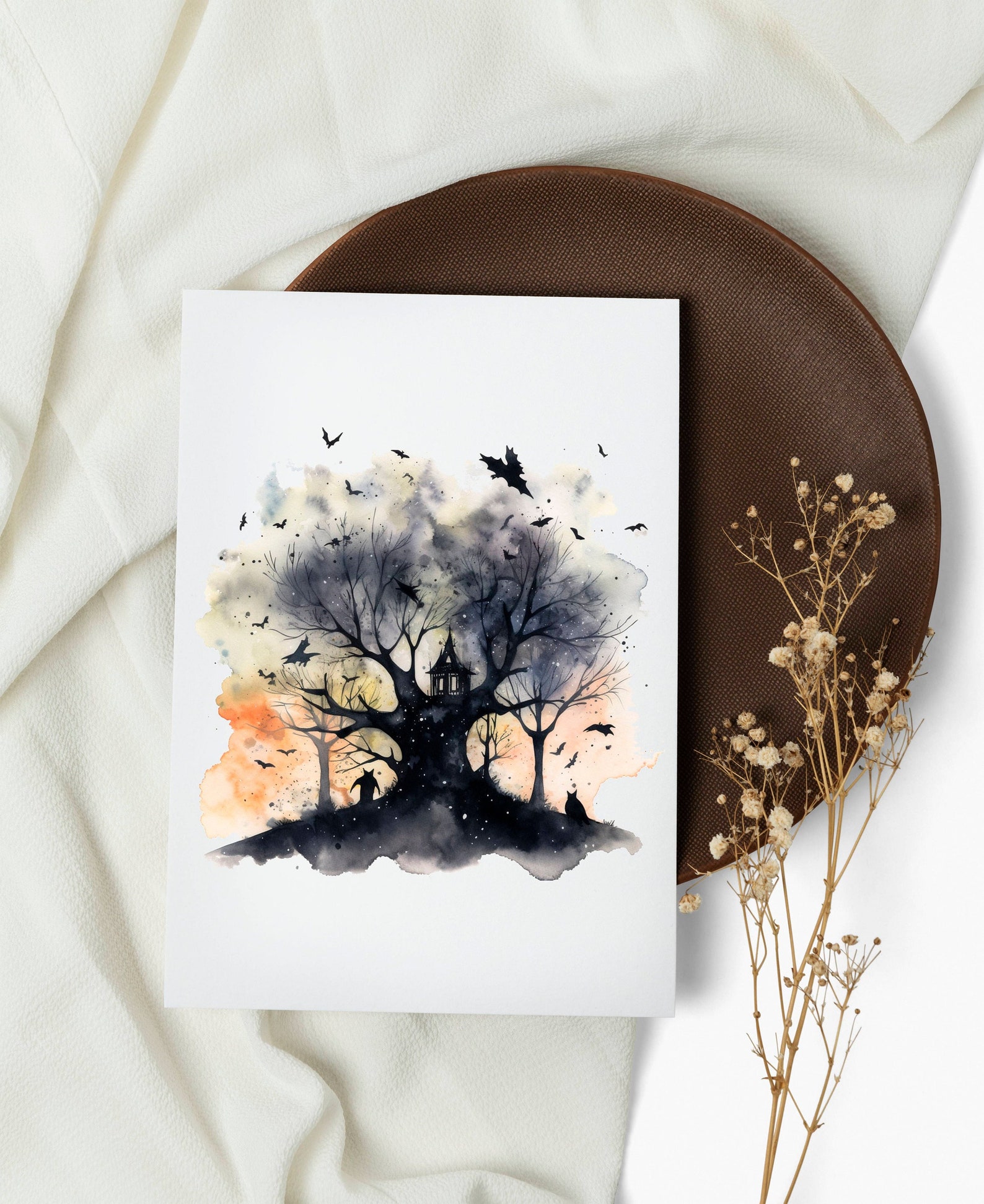 Watercolor Spooky Tree Halloween Cards: Greeting Note Card Set - Etsy