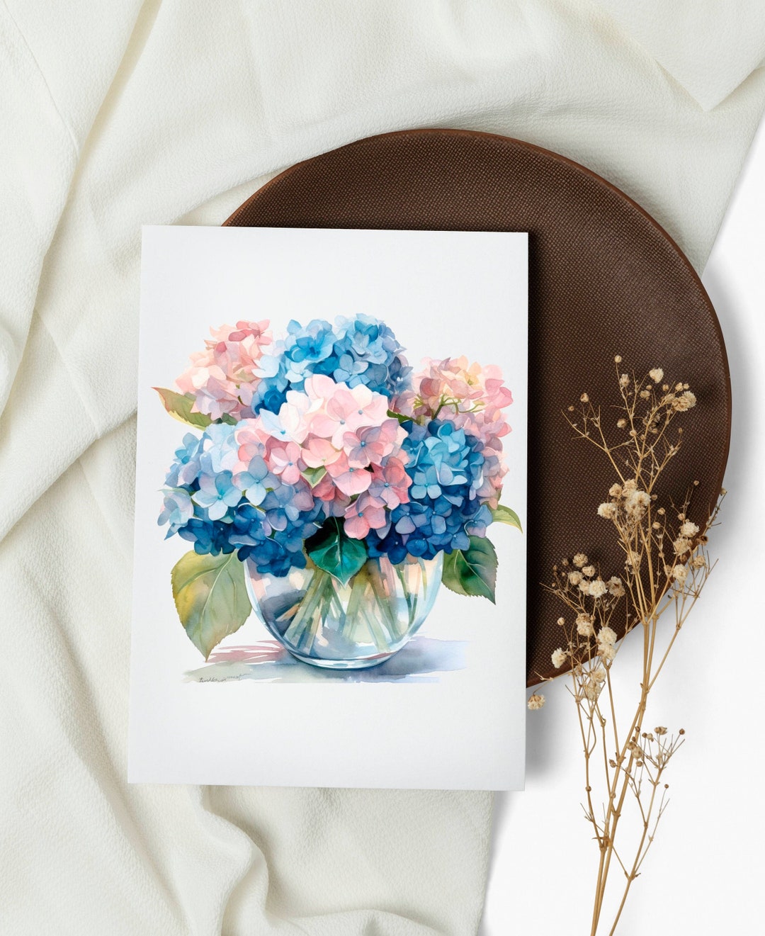 Watercolor Hydrangea Note Cards Floral Bouquet Greeting Card Set Etsy