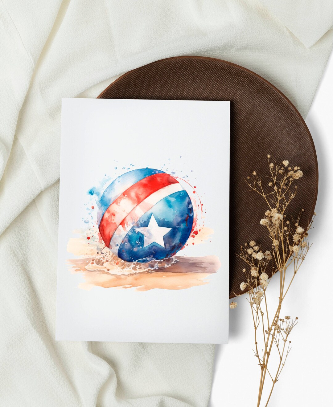 Watercolor USA Beach Ball Note Cards: Red White & Blue - Etsy