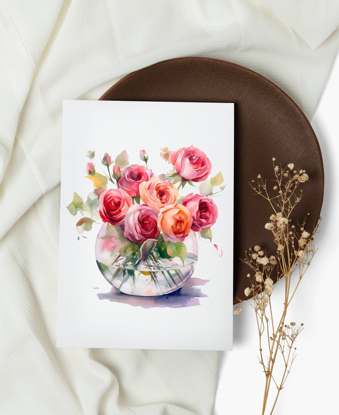 Watercolor Rose Bouquet Note Cards: Botanical Mason Jar Greeting Card ...
