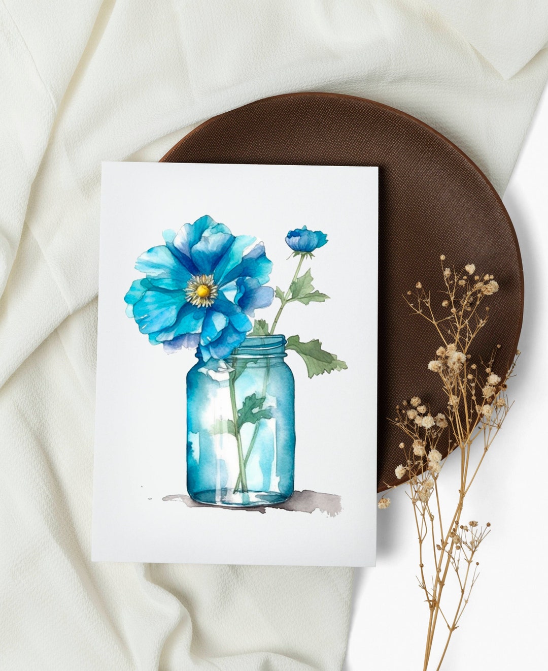 Watercolor Anemone Note Cards: Mason Jar Floral Greeting Card Set - Etsy