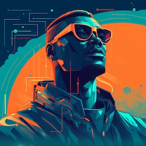 SYNTH WAVY | Sztuka ścienna - Afrofuturyzm - Czarna sztuka - Plakat - Afrykański wystrój domu - Pobieranie cyfrowe - Sztuka do druku - Sztuka afrykańska - Synth Wave