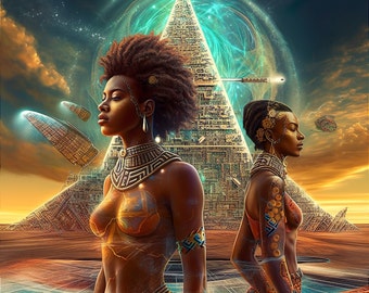 TWIN TOWER | Afrofuturism - Wall Art - African American Art - Poster - Afrofuturistic Art - Download - Printable Art - African Art