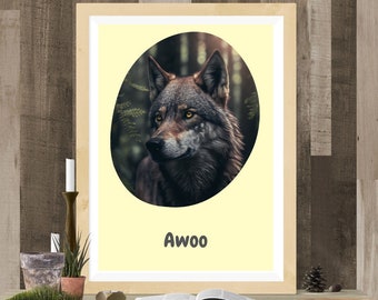 Wall Art Print: Awoo Wolf Decor - Instant PNG Digital Download, Transparent Background Version Also Included