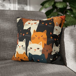 Quadratischer Katzenkissenbezug - Dekorativer Kissenbezug mit Katzenmuster | Gesponnener Polyester Überwurf für Couch, Lesen, Lendenwirbel