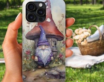 Gnome Phone Case - iPhone Snap-on Sleeve Cover Shell | Lightweight & Tough | Rugged Hard Case with Gnome and Mushroom
