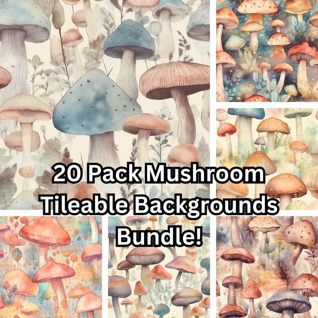 Cute Mushroom Backgrounds: Watercolor Style - 20 Pack Bundle of ...