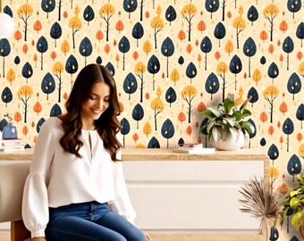 Peel and Stick Wallpaper | Cozy Autumn Leaves Decor | Bohemian Easy-Apply, Seamless Tree Pattern – Perfect for Seasonal Home Decor Makeover