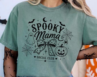 Spooky Mama Social Club Halloween Comfort Colors Shirt, Vintage Ghost Pumpkin Bats