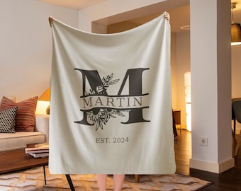 Personalized Family Name Monogram Blanket, Wedding Anniversary Gift
