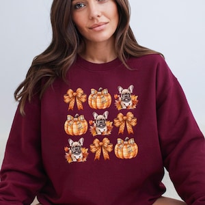 French Bulldog Fall Sweatshirt: Pumpkin Bow Thanksgiving Crewneck