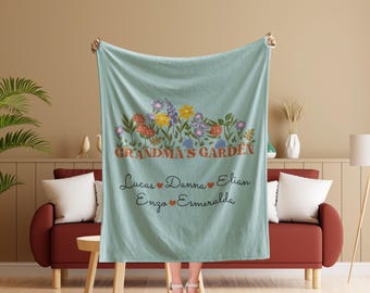 Custom Grandma's Garden Blanket With Grandkids Names, Personalized Grandma Gift Gigi Nana, Mother's Day Gift, Granny Mother's Day