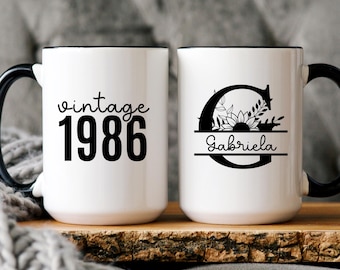 Personalized 40th Birthday Mug with Name, Vintage 1986 Design, Custom Birthday Gift for Her