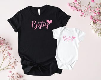 Mama Mini Besties Glitter Heart Matching T-Shirt