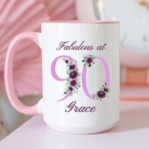 Custom 90th Birthday Gift for Women, Personalized 90th Birthday Mug, 90 & Fabulous, 90 Years Old Mug for Great Grandma Grandmother Birthday