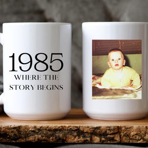 Regalo personalizzato per il 40° compleanno, tazza con foto personalizzata con l'anno, regalo di compleanno 1985 per un amico, regalo di 40 anni per figlia e figlio, tazza 1985