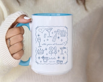 Custom 21st Birthday 21 Cup, Personalized Name Coffee Mug, Milestone Gift for Her