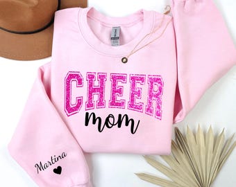 Personalized Glitter Cheer Mom Sweatshirt, Custom Name Sleeve