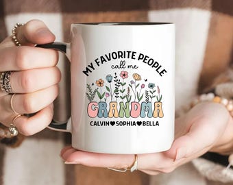 Personalized Grandma Mug, Custom Floral Grandma Coffee Cup with Kids’ Names