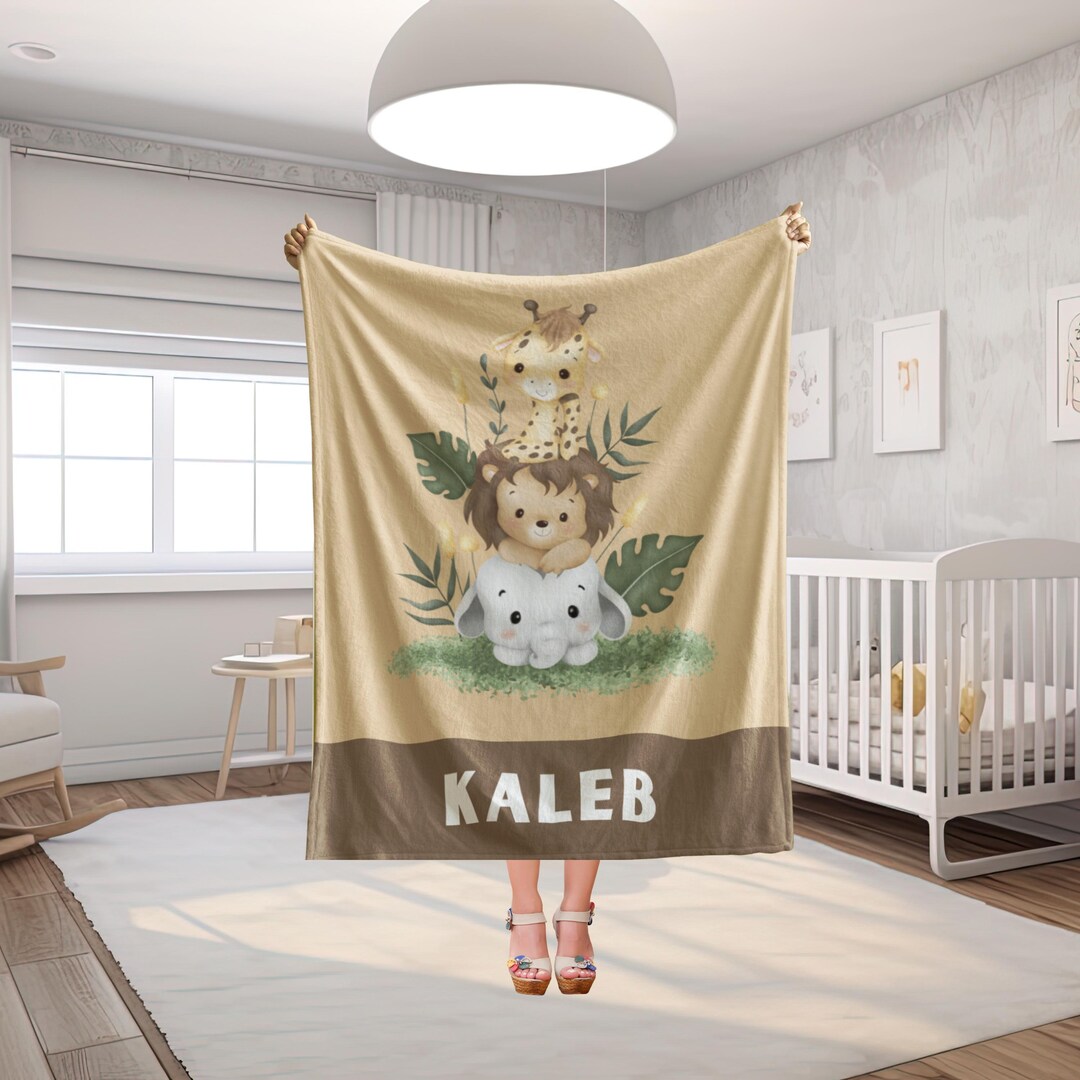 Personalized Safari Baby Blanket, Jungle Animal Nursery Decor - Etsy