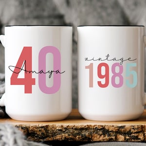 Personalized 40th Birthday Gifts for Women, Custom 40 Year Old Gift for Her, Personalized Coffee Cup, Custom 1985 Mug, Turning 40 Gift Idea